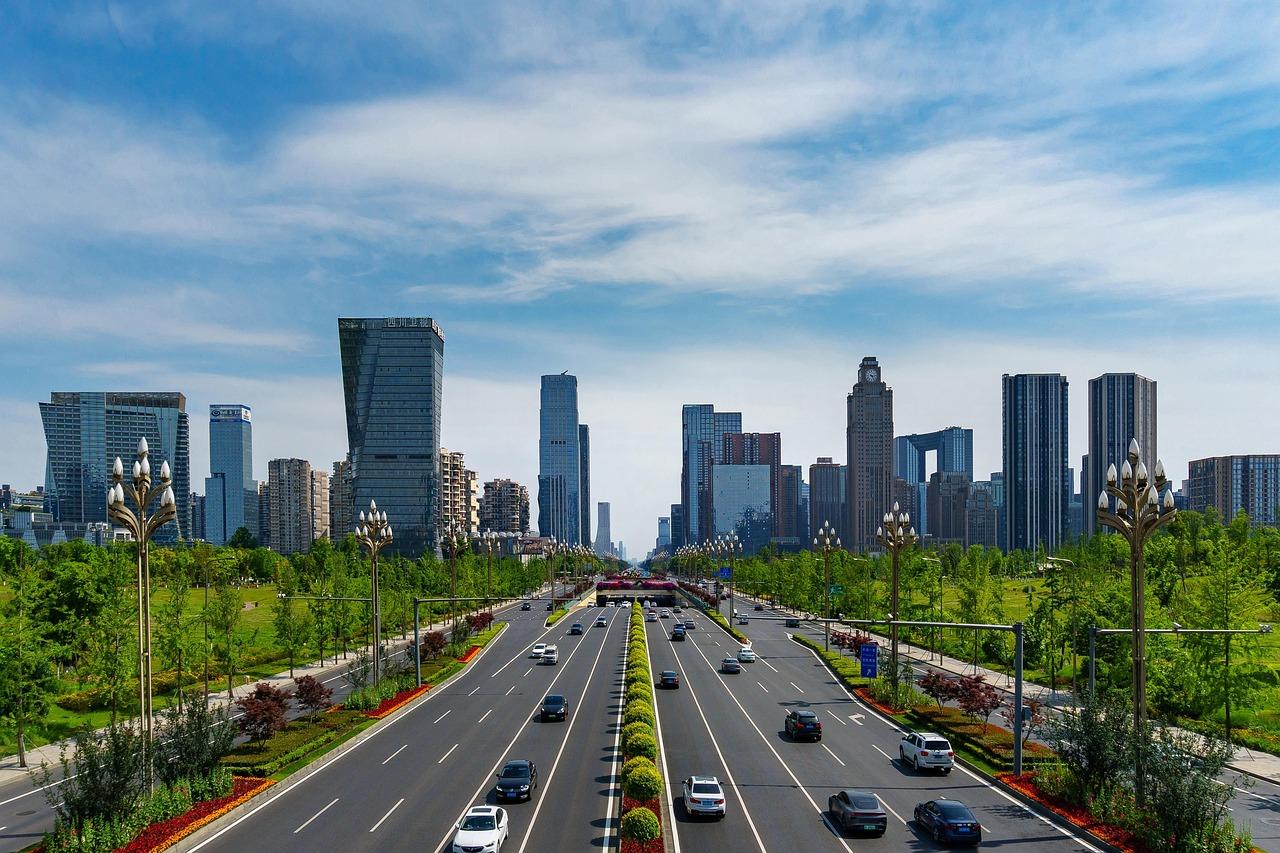 High-speed train and city skyline representing transportation in China