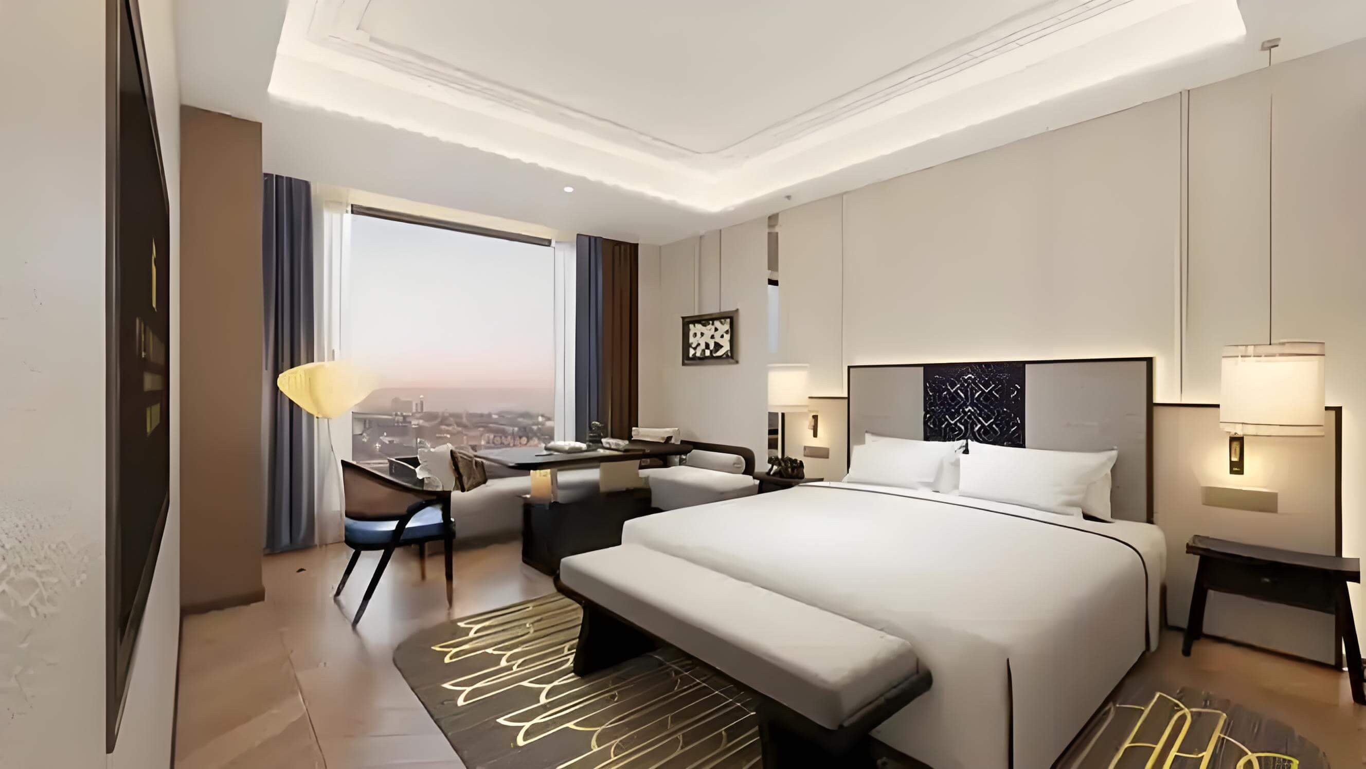 Typical modern Chinese hotel room with amenities