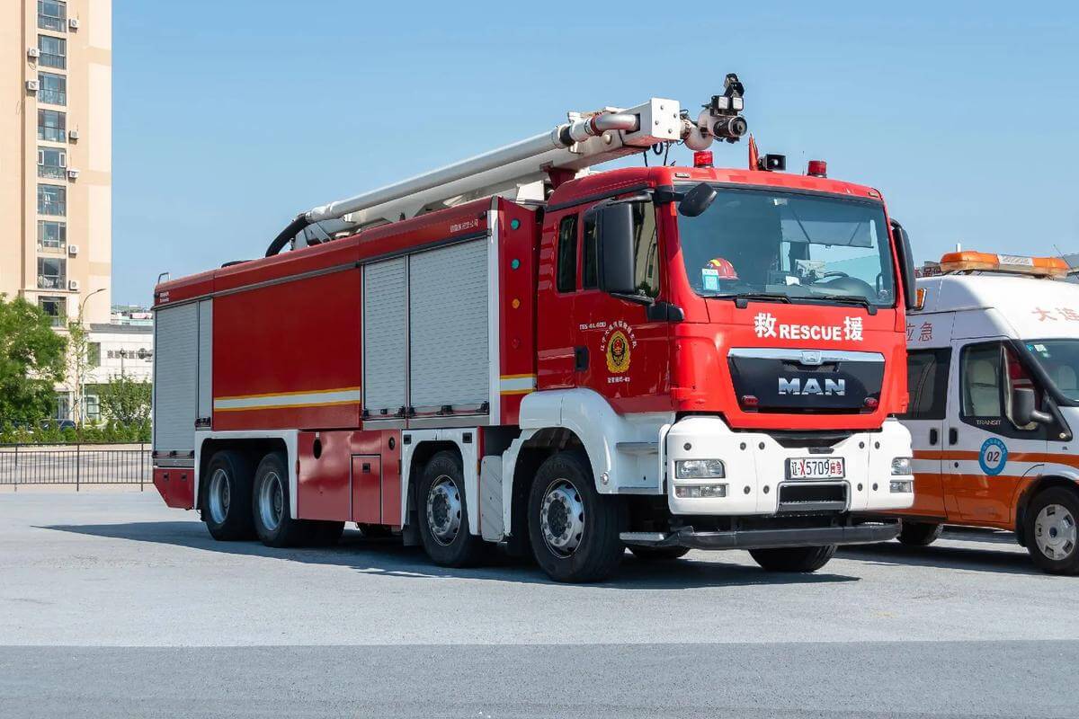 Chinese emergency services vehicles - police, ambulance, fire truck